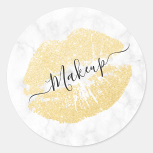 Elegant chick Gold glitter lippen witte marmer Ronde Sticker