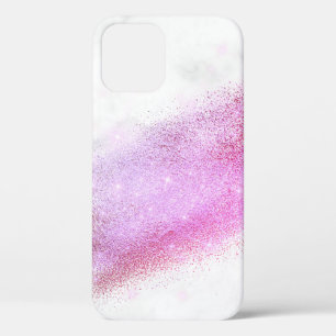 Elegant chick ombre roze en paarse glitter marmer iPhone 12 hoesje