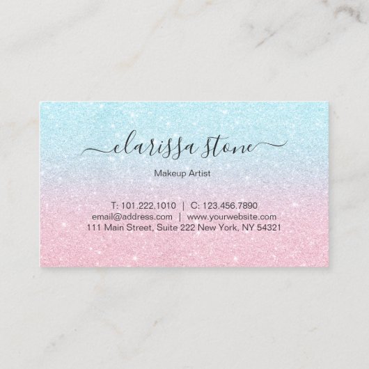 Elegant chick roos gold aqua glitter make-up artie visitekaartje (Achterkant)