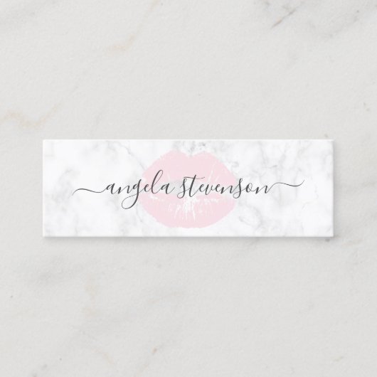 Elegant chick roze lippen witte marmer make-up kun mini visitekaartje (Voorkant)
