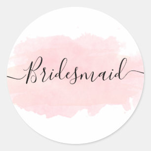Elegant  chick roze waterverf bridesmaid ronde sticker