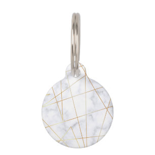 elegant chick white marble faux goud geometrisch huisdierpenning