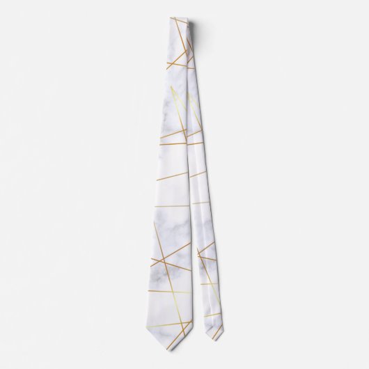 elegant chick white marble faux goud geometrisch stropdas (Voorkant)