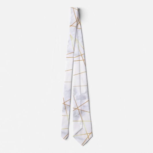 elegant chick white marble faux goud geometrisch stropdas (Achterkant)