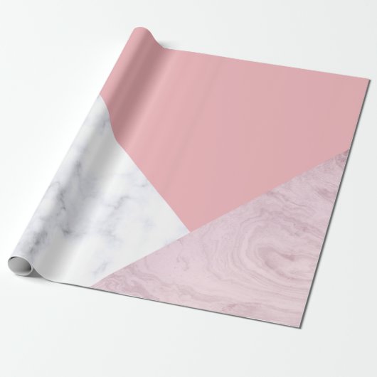 Elegant chick white pastel roze marmer geometrisch cadeaupapier (Uitgerold)