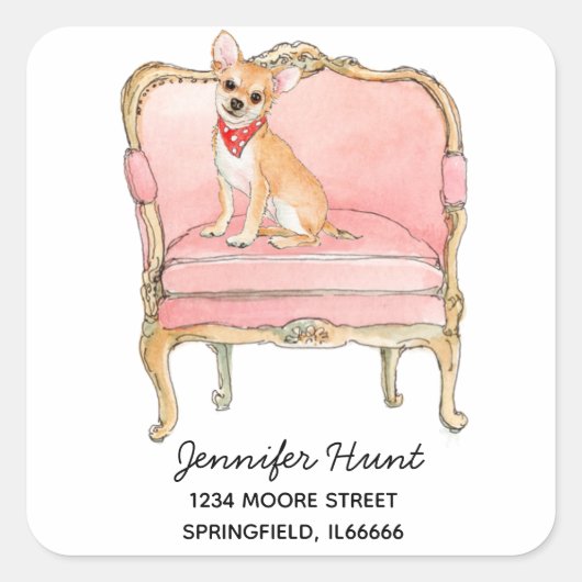 Elegant Chihuahua hondenadres Vierkante Sticker (Voorkant)