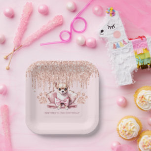 Elegant Chihuahua met Glitter Verjaardagsfeest Papieren Bordje