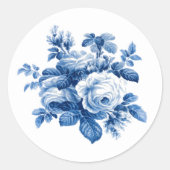 Elegant  China Blue Rozen Ronde Sticker (Voorkant)