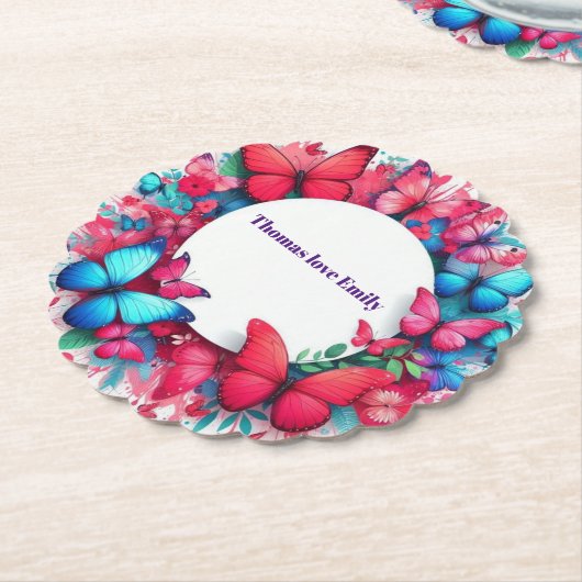 Elegant Chinees blauw rood bufferfly Kartonnen Onderzetters (Gekanteld)