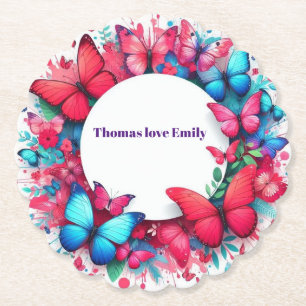 Elegant  Chinees blauw rood bufferfly Kartonnen Onderzetters