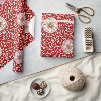 Elegant Chinees Rood Goud Bloemenpatroon Cadeaupapier