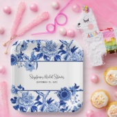 Elegant Chinoiserie Floral Blue en White Bridal Papieren Bordje (Feest)