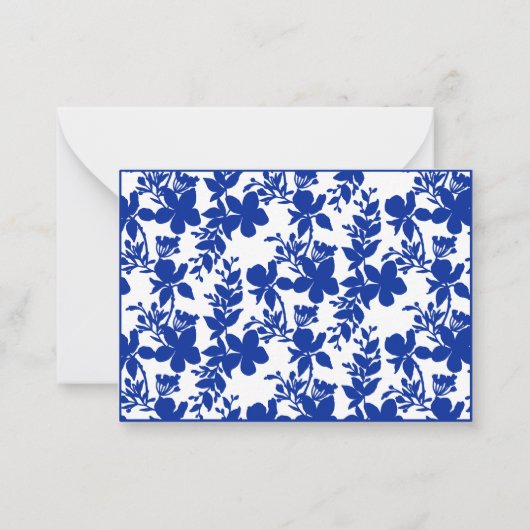 Elegant chique blauw bloemmotief op maat notitiekaartje (Achterkant)