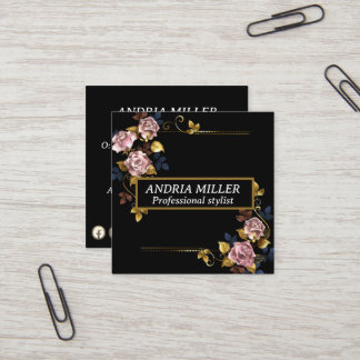 Elegant Chique Bloemen professionele Qr code Vierkante Visitekaartje