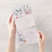 Elegant chique blush Waterverf bloemenbruiloft All In One Uitnodiging (Afscheurbaar)