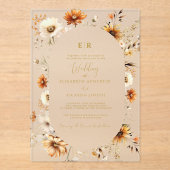 Elegant & Chique Boho Herfst Wildflower Bruiloft Acryl Uitnodigingen (Voorkant)