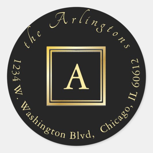 Elegant Chique Bruiloft Goud Monogram Retouradres Ronde Sticker (Voorkant)