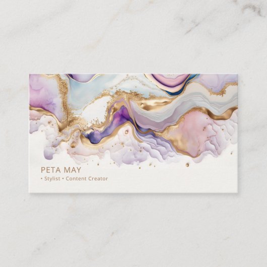 Elegant Chique Goud & Paarse Abstracte Aquarel QR Visitekaartje (Voorkant)