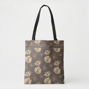 Elegant chique gouden folie bloemmotief monogram draagtas
