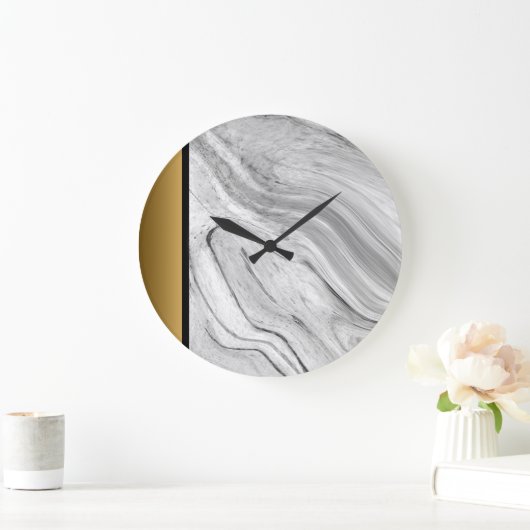 Elegant chique grijs zwart wit goud marmeren patro grote klok (Huis)