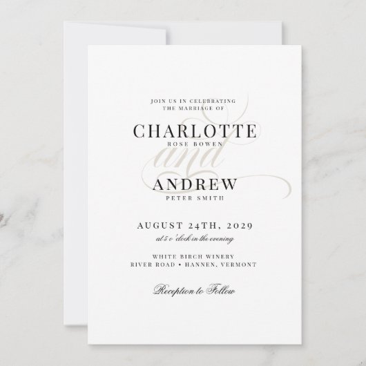 Elegant chique kalligrafie script bruiloft kaart (Voorkant)