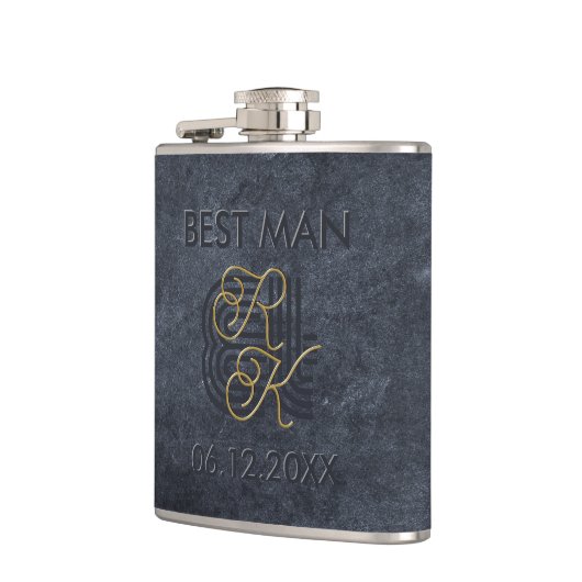 Elegant chique luxe houtskool zwart & goud monogra heupfles (Links)