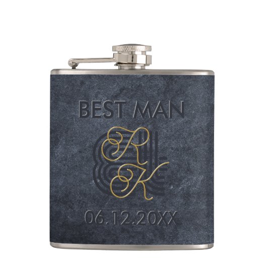 Elegant chique luxe houtskool zwart & goud monogra heupfles (Voorkant)