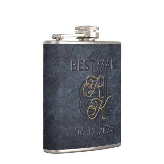 Elegant chique luxe houtskool zwart & goud monogra heupfles (Rechts)