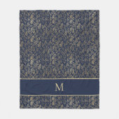 Elegant chique marine blauw goud bladeren monogram fleece deken (Voorkant)