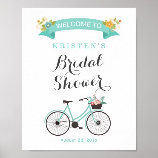 Elegant Chique Mintgroene Fiets Bruiloft Feestbord Poster (Voorkant)