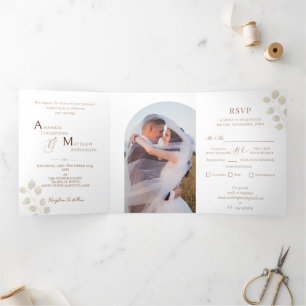 Elegant chique monogram foto drieluik wenskaart