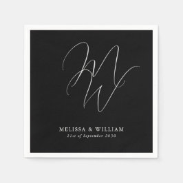 Elegant Chique Monogram Modern Zwart Bruiloft Servet