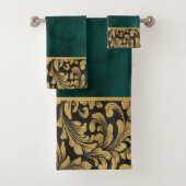 Elegant chique oud goud wervelt groen bad handdoek (Insitu)