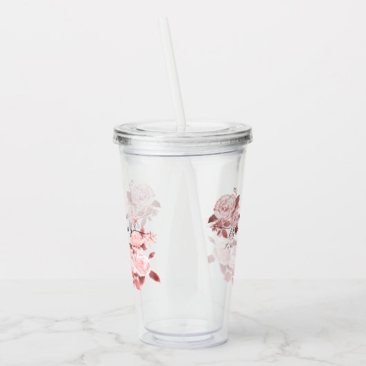 Elegant chique Roos bruiloft Acryl Drinkbeker (Links)