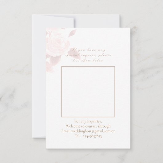 Elegant chique Roos bruiloft Diner Optie RSVP (Achterkant)