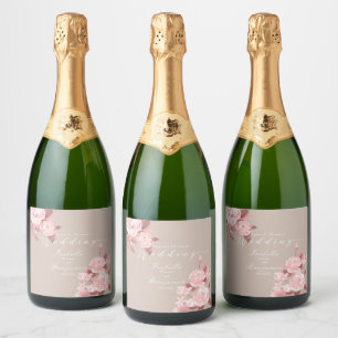 Elegant chique Roos bruiloft Sparkling Wijnetiket