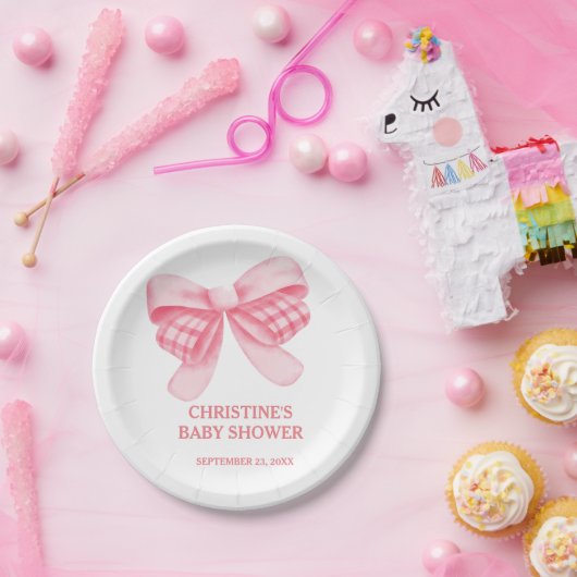 Elegant & Chique Roze Bow Meisje Baby shower Papieren Bordje (Feest)