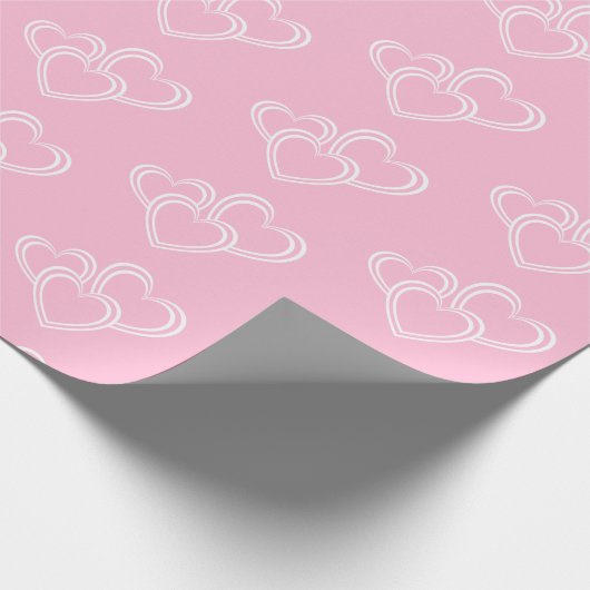 Elegant, chique roze en witte drie harten patroon cadeaupapier (Hoek)