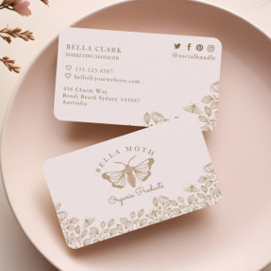 Elegant & Chique Roze & Gouden Bloemen & Moth Logo Visitekaartje