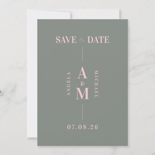 Elegant Chique Roze Groen Bruiloft Save the Date (Voorkant)