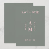 Elegant Chique Roze Groen Bruiloft Save the Date (Voorkant / Achterkant)