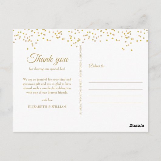 Elegant chique script Bedankt Gold Dust Confetti Briefkaart (Achterkant)