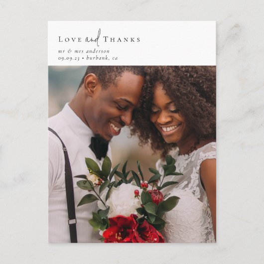 Elegant chique script bruiloft foto dank u briefkaart (Voorkant)