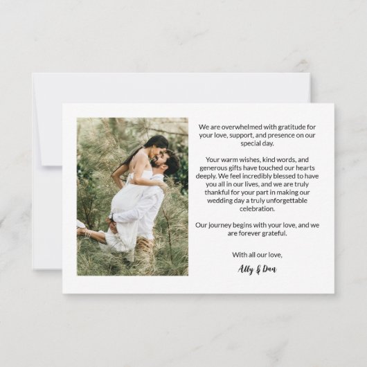 Elegant chique script hart bruiloft foto bedankkaart (Achterkant)