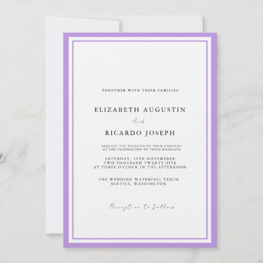 Elegant & Chique Script Lavendel Bruiloft Kaart (Voorkant)