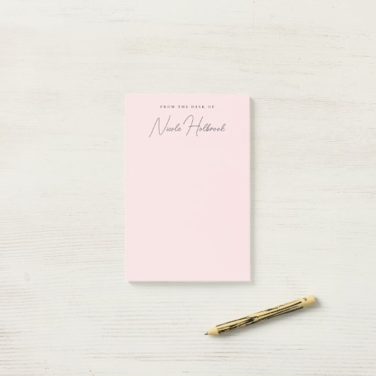Elegant Chique Script Naam Blush Roze Gepersonalis Post-it® Notes (Op bureau)