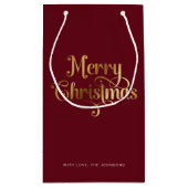 Elegant chique script rood goud vrolijk kerstfeest klein cadeauzakje (Achterkant)