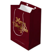 Elegant chique script rood goud vrolijk kerstfeest medium cadeauzakje (Voorkant Gekanteld)
