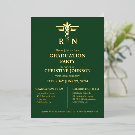 Elegant chique typografie verpleegkundige afstudee folie uitnodiging (Staand Voorkant)