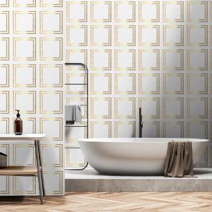 Elegant chique wit gouden vierkante tegels effect behang